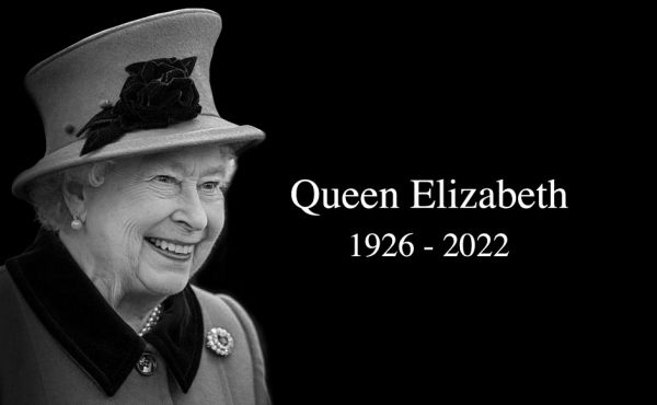 Black and white photo which reads Queen Elizabeth 1926-2022