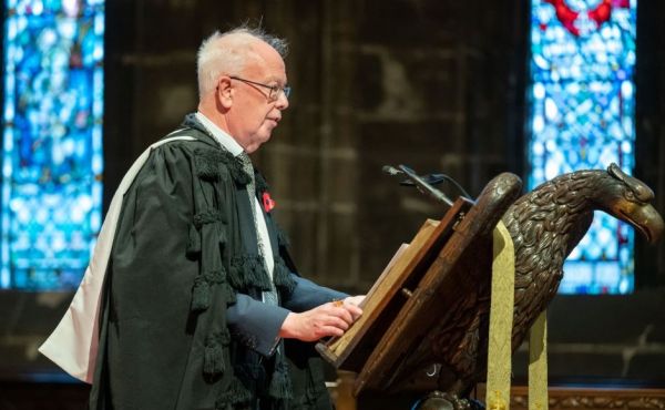 Lord Wallace, the Moderator of the General Assembly of the Church of Scotland, reads from the Bible at the COP26 ecumenical service in Glasgow Cathedral