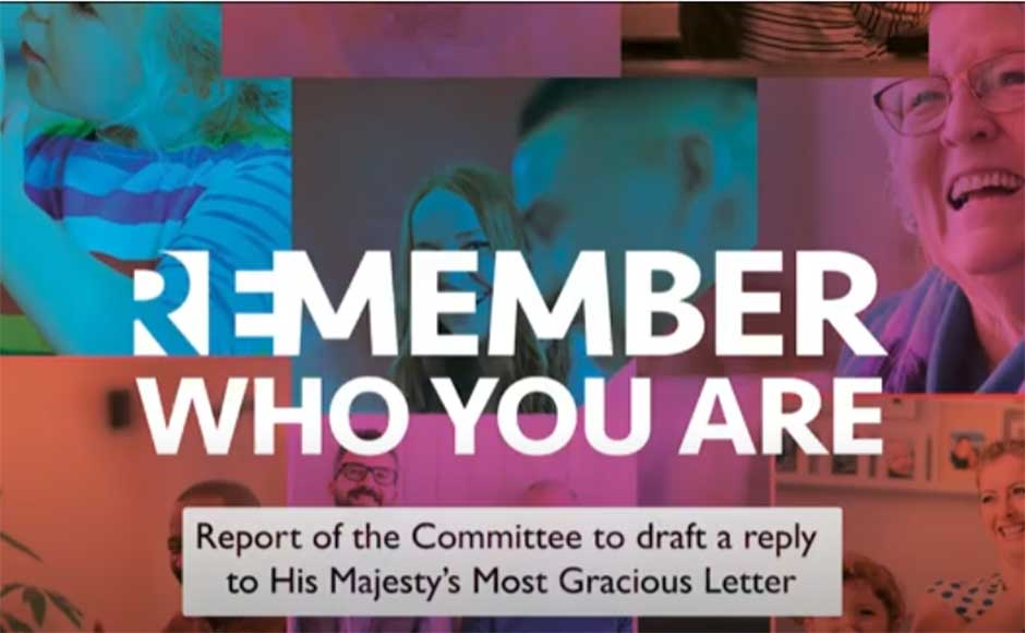 Title card reading Report of the Committee to draft a reply to His Majesty’s Most Gracious Letter