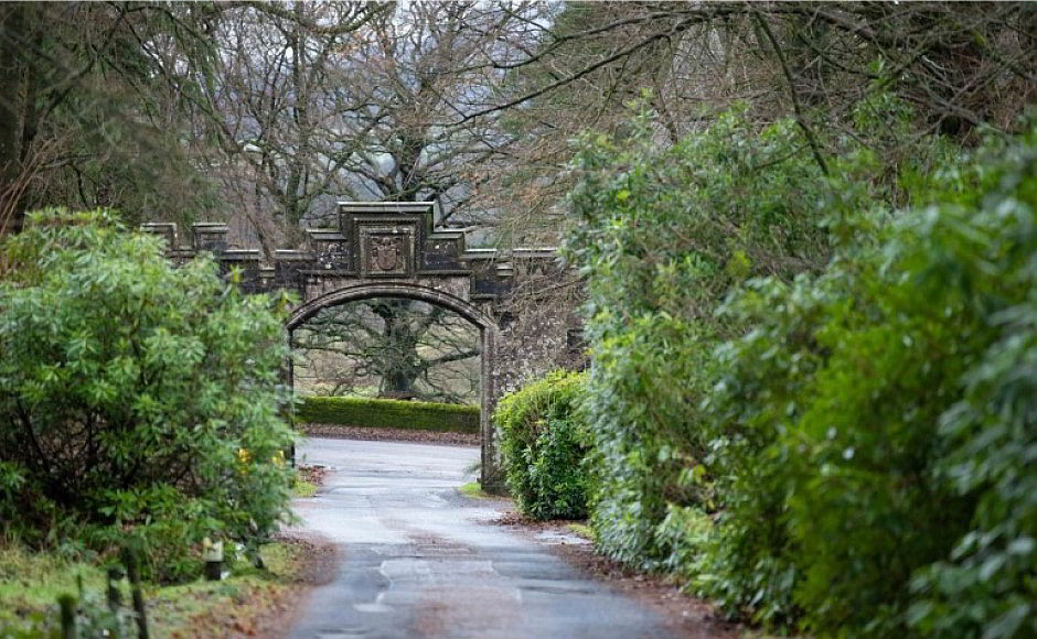 Gate and driveway into Ballikinrain