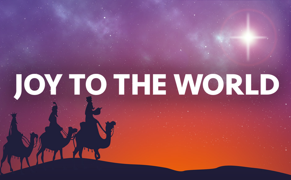 A graphic saying Joy To The World with three wise men