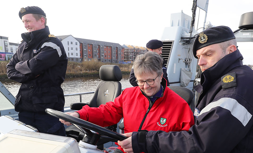 Rt Rev Susan Brown sets sail on the River Clyde with Glasgow and Strathclyde University Royal Navy Unit