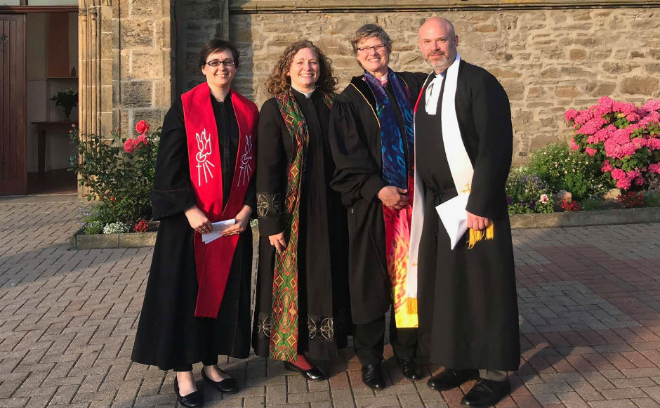 Rev Wes Brandon with other recent transfers from the PCUSA (L-R) Rev Holly Smith (Mid Deeside Church), Rev Teri Peterson (Gourock St John's Church) and Rev Laurene Lafontaine (Kingswells Church) 