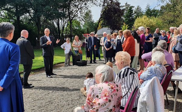 Moderator Rt Rev Dr Iain Greenshields leads service of dedication to open the new St Mungo's community cafe and garden.