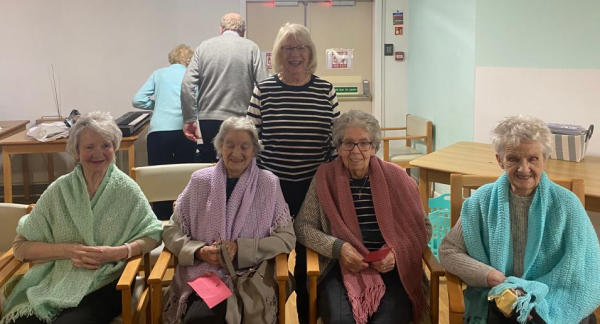 Clare MacKenzie and some of the Avondale Home residents with their new shawls