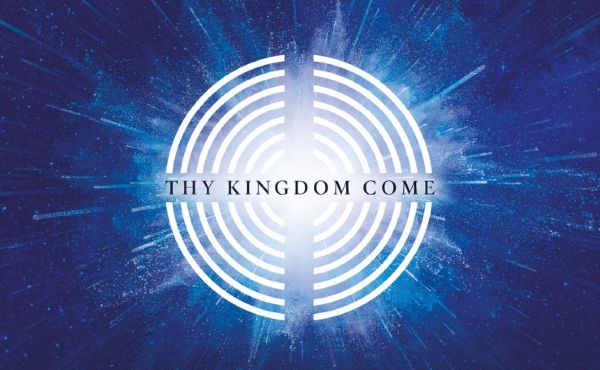 Thy Kingdom Come 2024 logo of a cross on a blue background