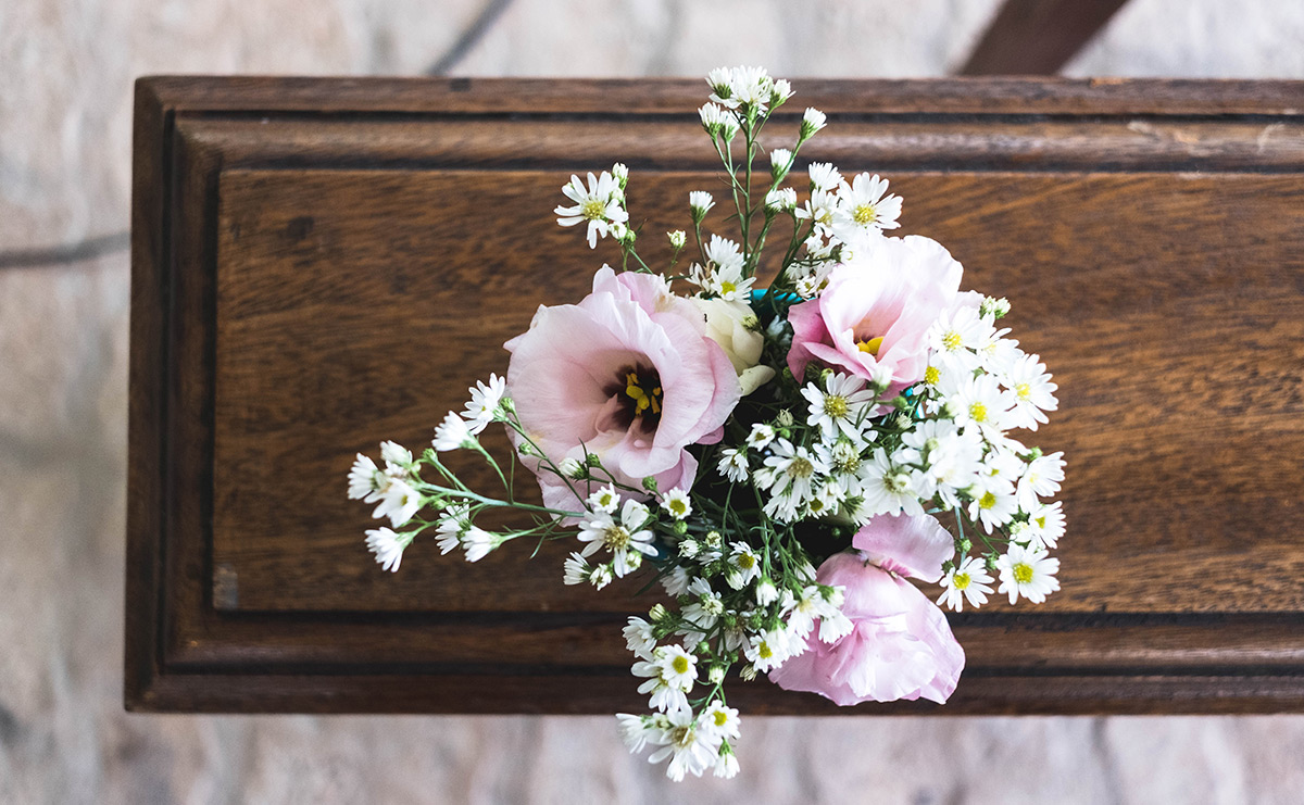 Flowers on casket