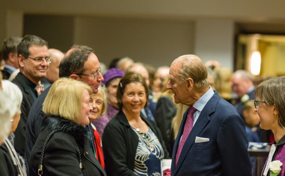 Prince Philip visiting St Columba's Church of Scotland in London in 2015