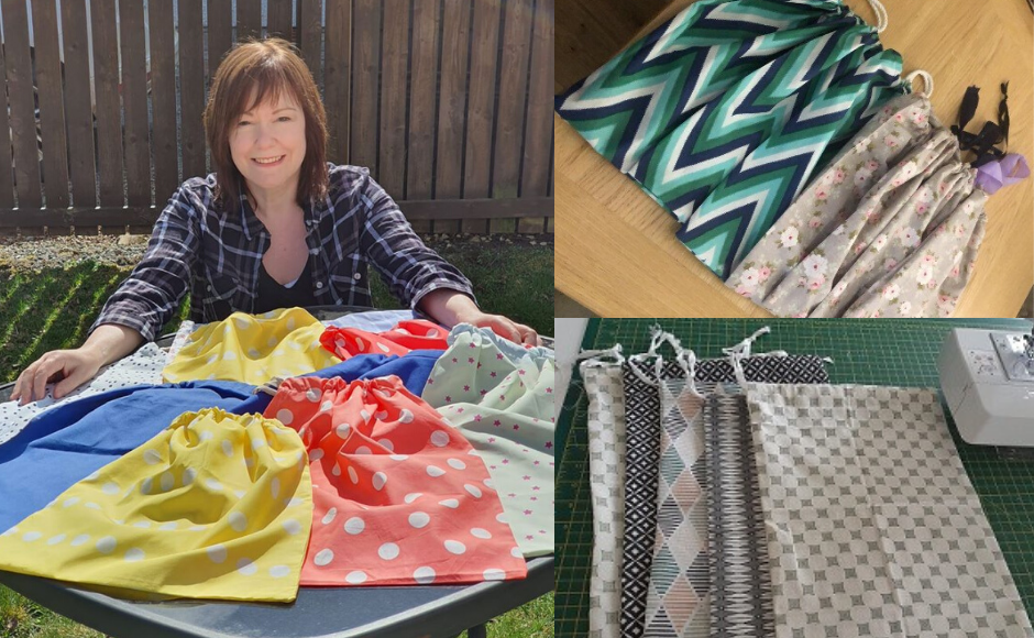 Project co-ordinator Rachael is pictured with some of the uniform laundry bags