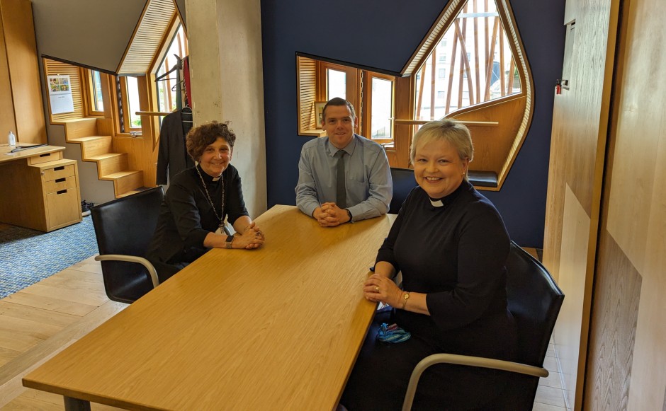 Right Rev Sally Foster-Fulton with Douglas Ross and Rev Fiona Smith