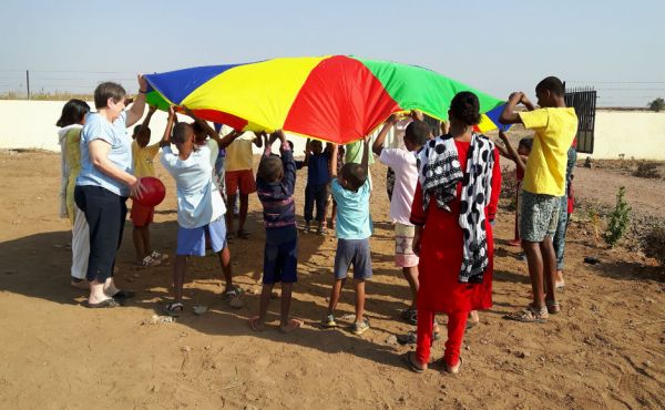 Seema's project: parachute games with the children at Bori in India