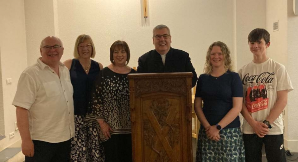 Moderator Rt Rev Shaw Paterson with members of his Lanarkshire congregation at the Scots Kirk in Paris.