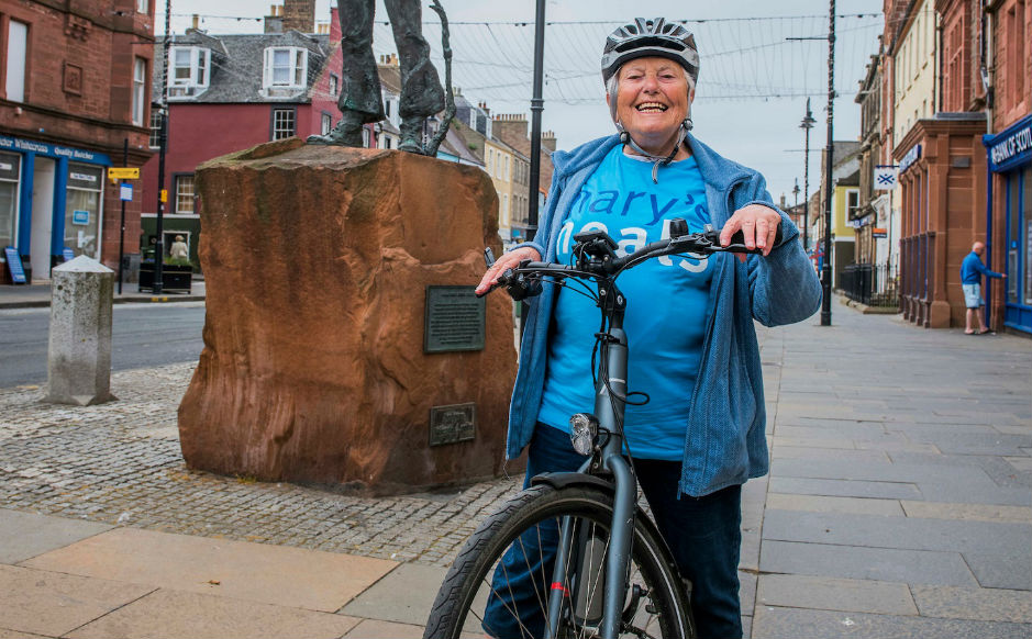 Ellison Hudson on her bike at the finish in Dunbar