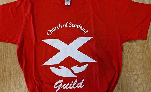 Red t-shirt with Guild logo