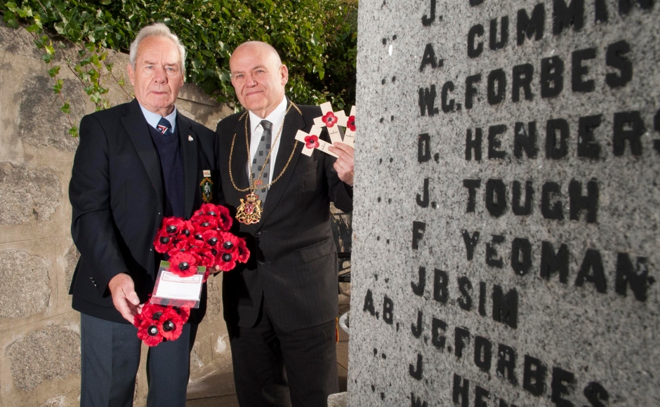Lord Provost Coucnillor Barney Crockett with Mr John Tough, whose uncle is named on the war memorial