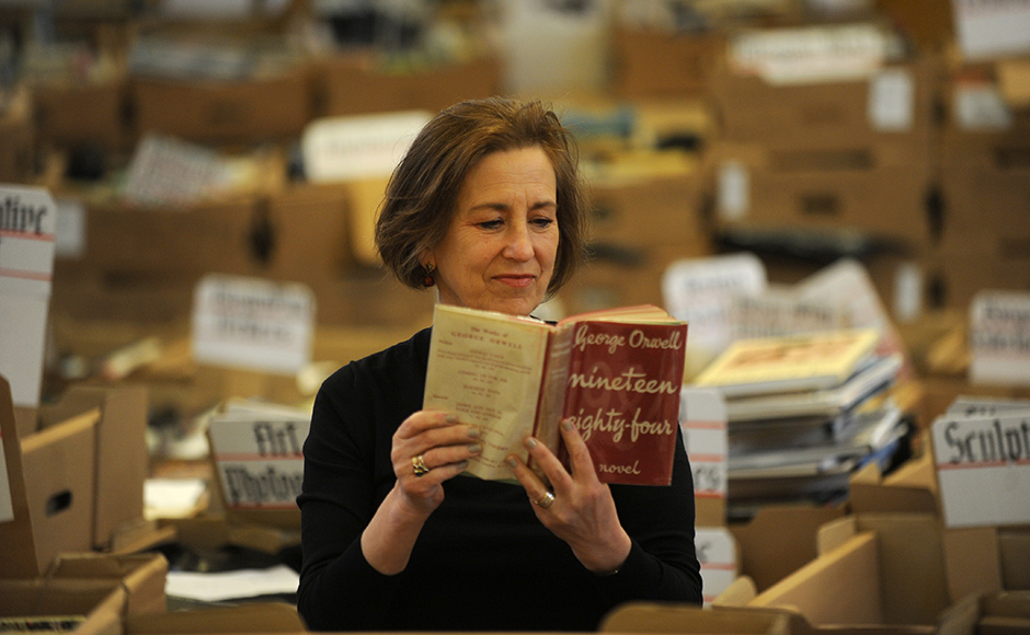 Kirsty Wark with a copy of the George Orwell 1984 book