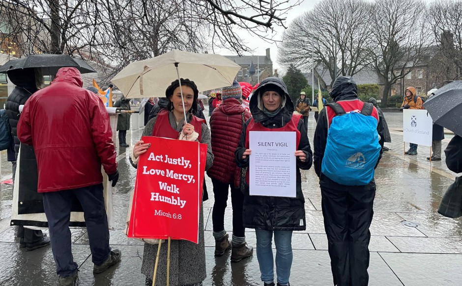 A silent vigil outside the Scottish Parliament during the coup in 2023